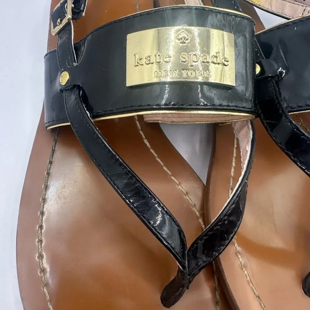 Kate Spade New York- Cassandra Black Patent Leather Thong Flats Size 6